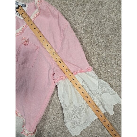 OOAK Magnolia Boho Tunic Upcycle Shacket Cover Up Cotton Linen Blend Pink Sz XL - Picture 9 of 16